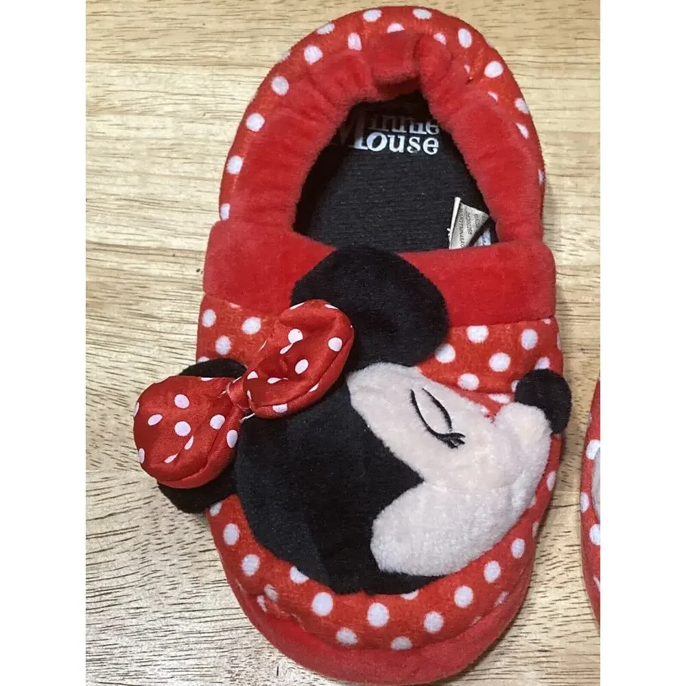 MINNIE MOUSE Little Girls Size 9 - 10‎ Slippers House Shoes ~ Plush Minnie Head